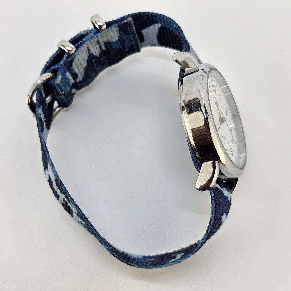 Easy Read Women's Watch 33MM White Dial Multicolor Camo Nylon Band NEW Battery